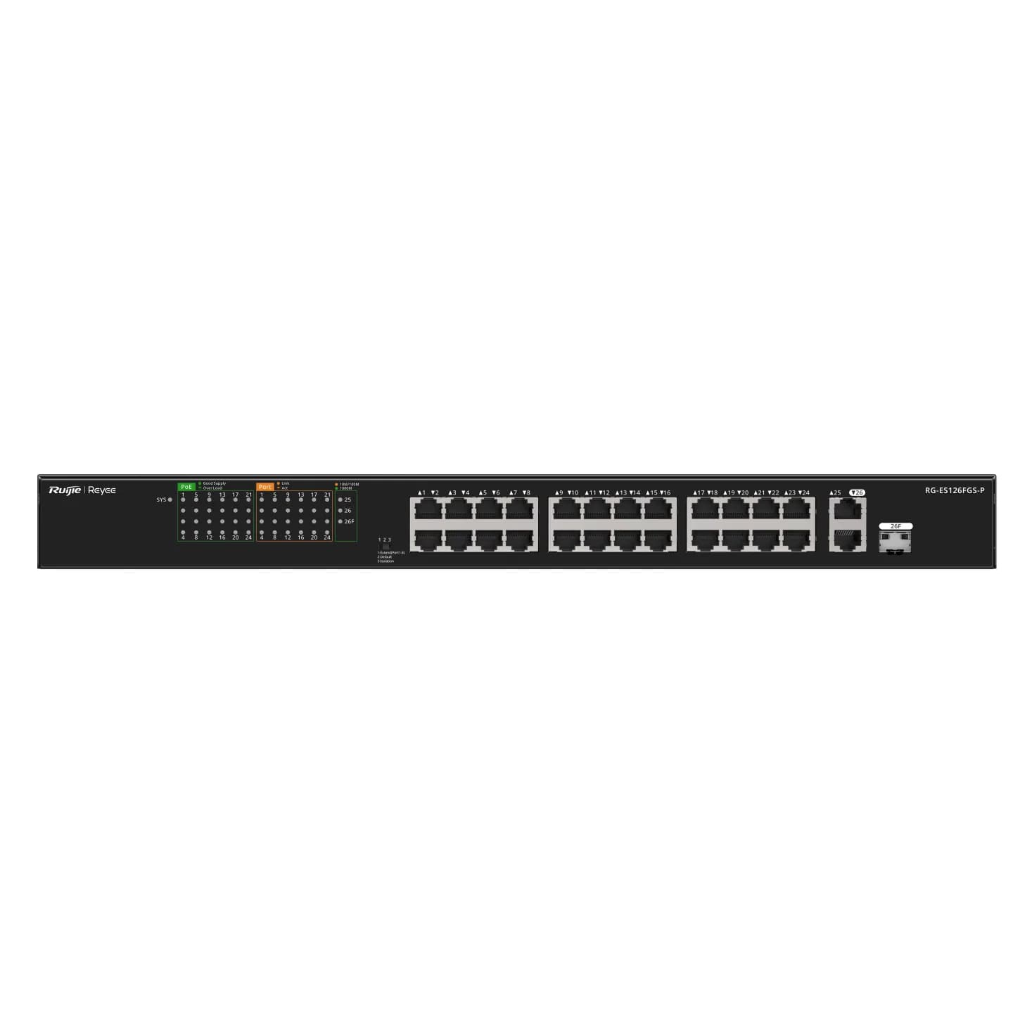 RG-ES126FGS-P, 24-Port 10/100 Mbps with 2-Port Gigabit Unmanaged PoE Switch