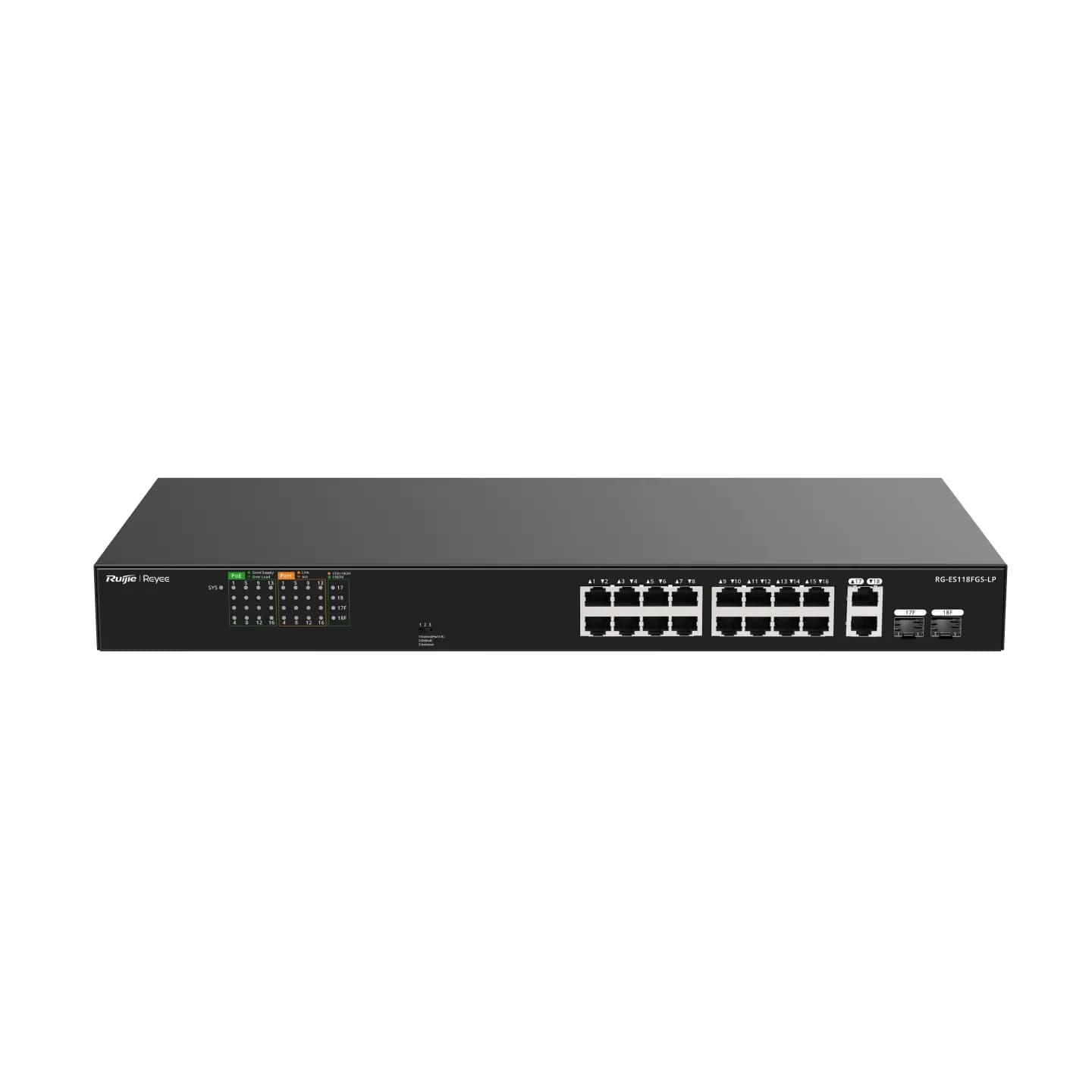 RG-ES118FGS-LP 16-Port 10/100 Mbps with 2-Port Gigabit Unmanaged PoE Switch