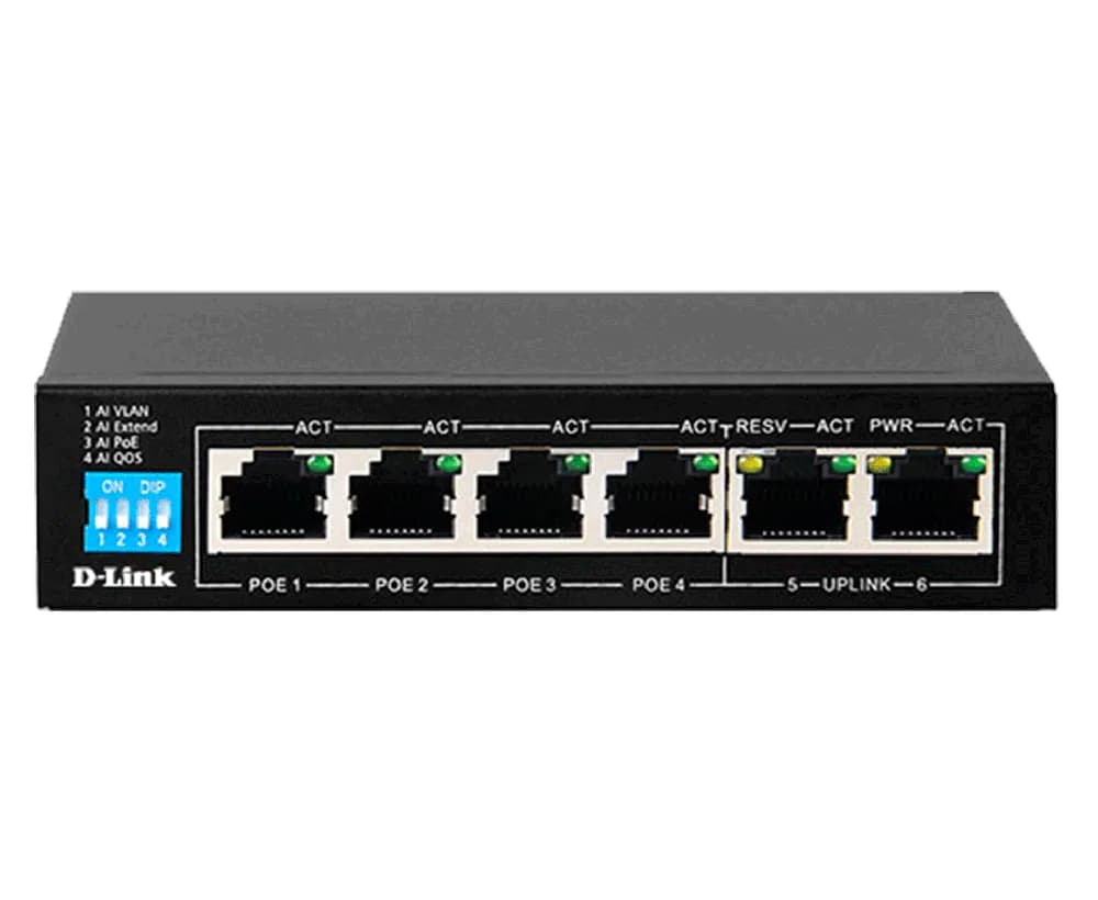 D-Link 6-port 10/100 Unmanaged Long Range PoE+ Surveillance Switch (DES-F1006P-E)