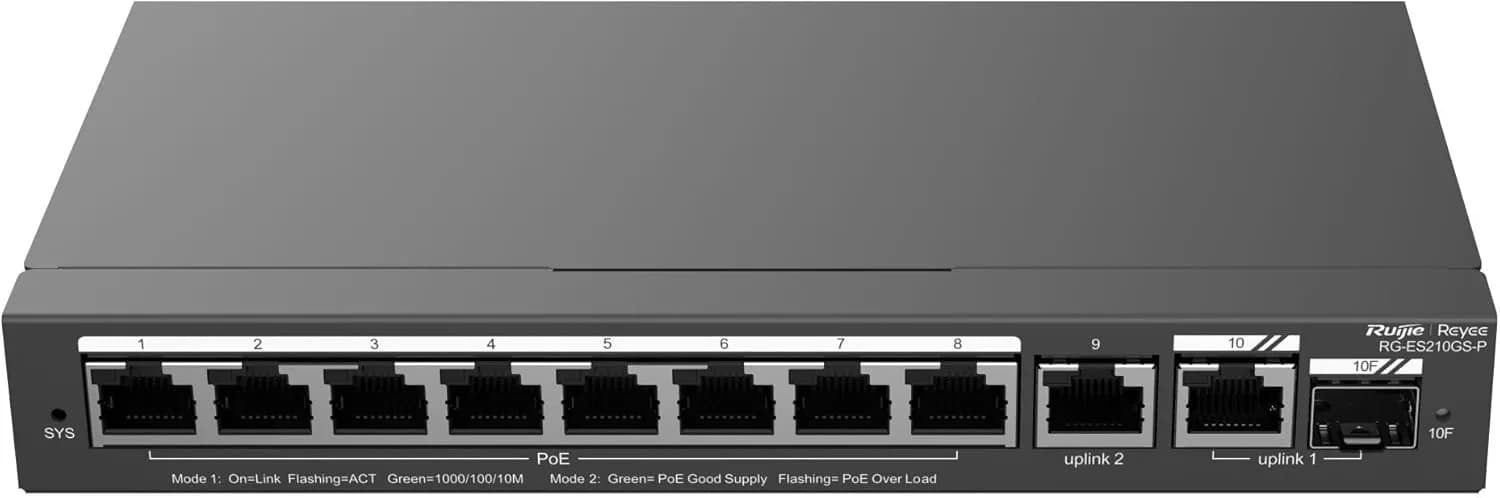 RG-ES210GS-P, 10-Port Gigabit Smart Cloud Managed PoE Switch