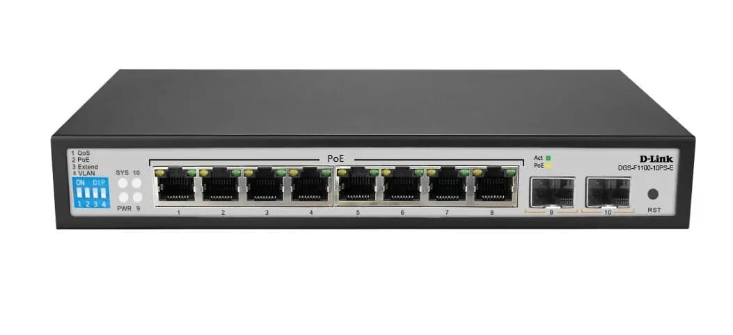 D-Link 10-Port Gigabit PoE Smart Managed Switch with 2 Gigabit SFP Ports (DGS-F1100-10PS-E)