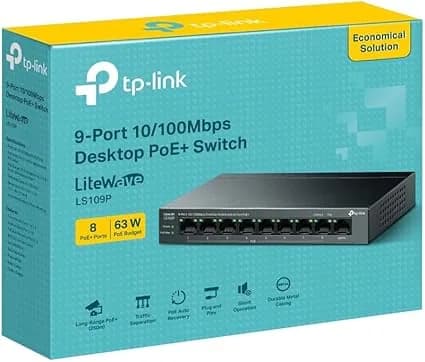 TP-Link LS109P 9-Port 10/100Mbps Desktop Switch 8-Port PoE+