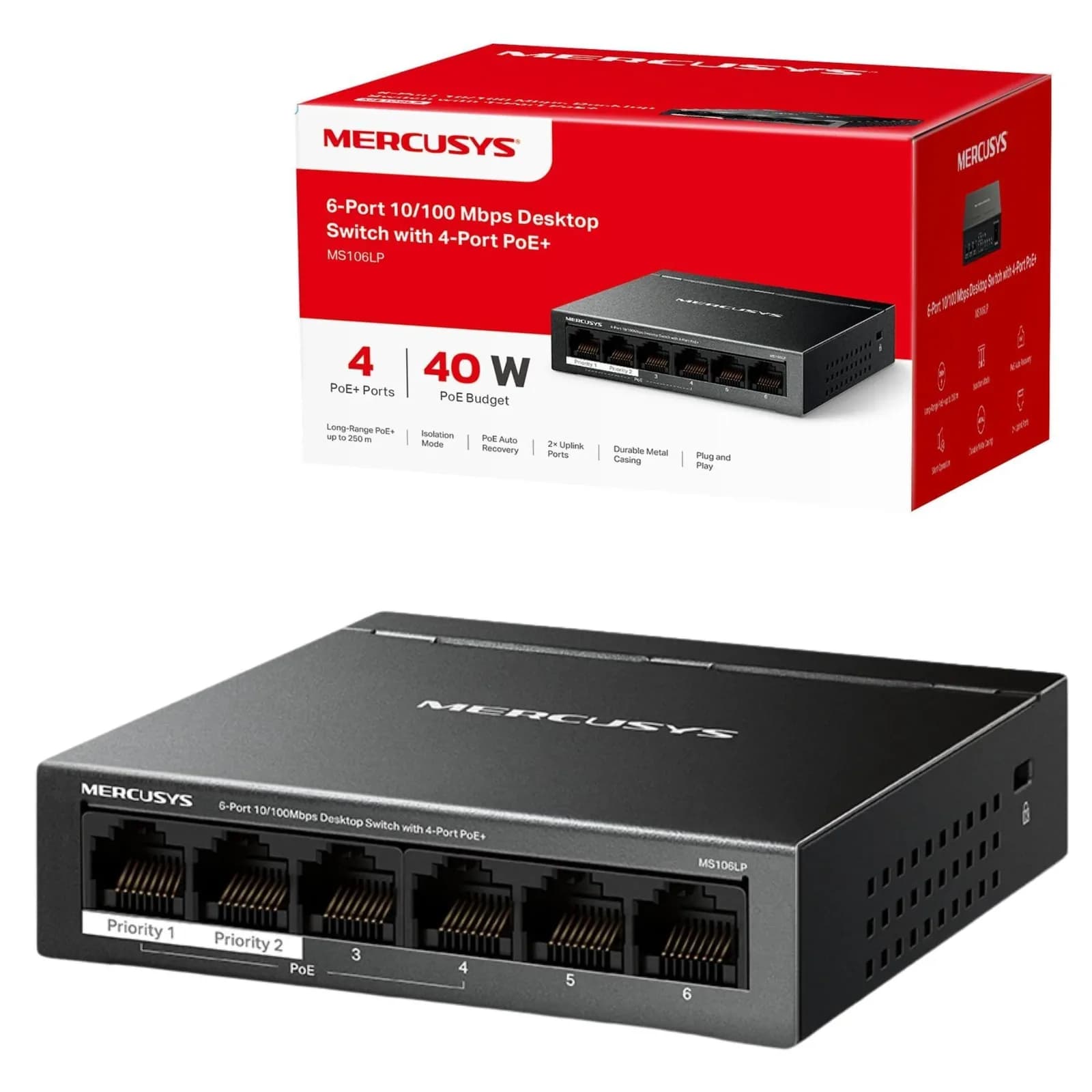 Mercusys MS106LP 6-Port 10/100Mbps 4-Port Poe Desktop Switch